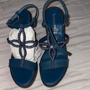 Toscanella Women's Blue Wedge Sandals